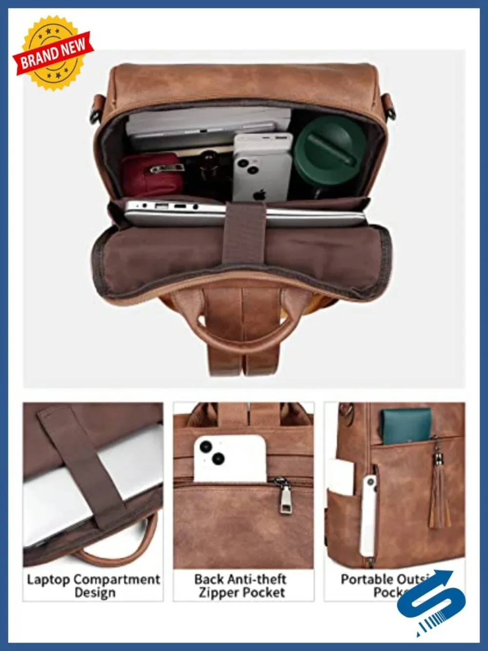 Waterproof Faux Leather Laptop Backpack for Women 15.6